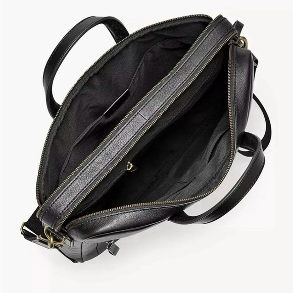 NEW Men’s Fossill HaskellBlack Leather Men's Briefcase/Laptop Bag - Picture 2 of 16